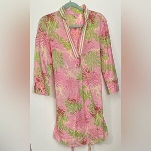 LILLY PULITZER Casual Pink & Green Dress with Gold Glittery Neckline Size S